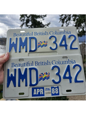 1988 Tag British Columbia License Plates Matching Pair Nice Set!